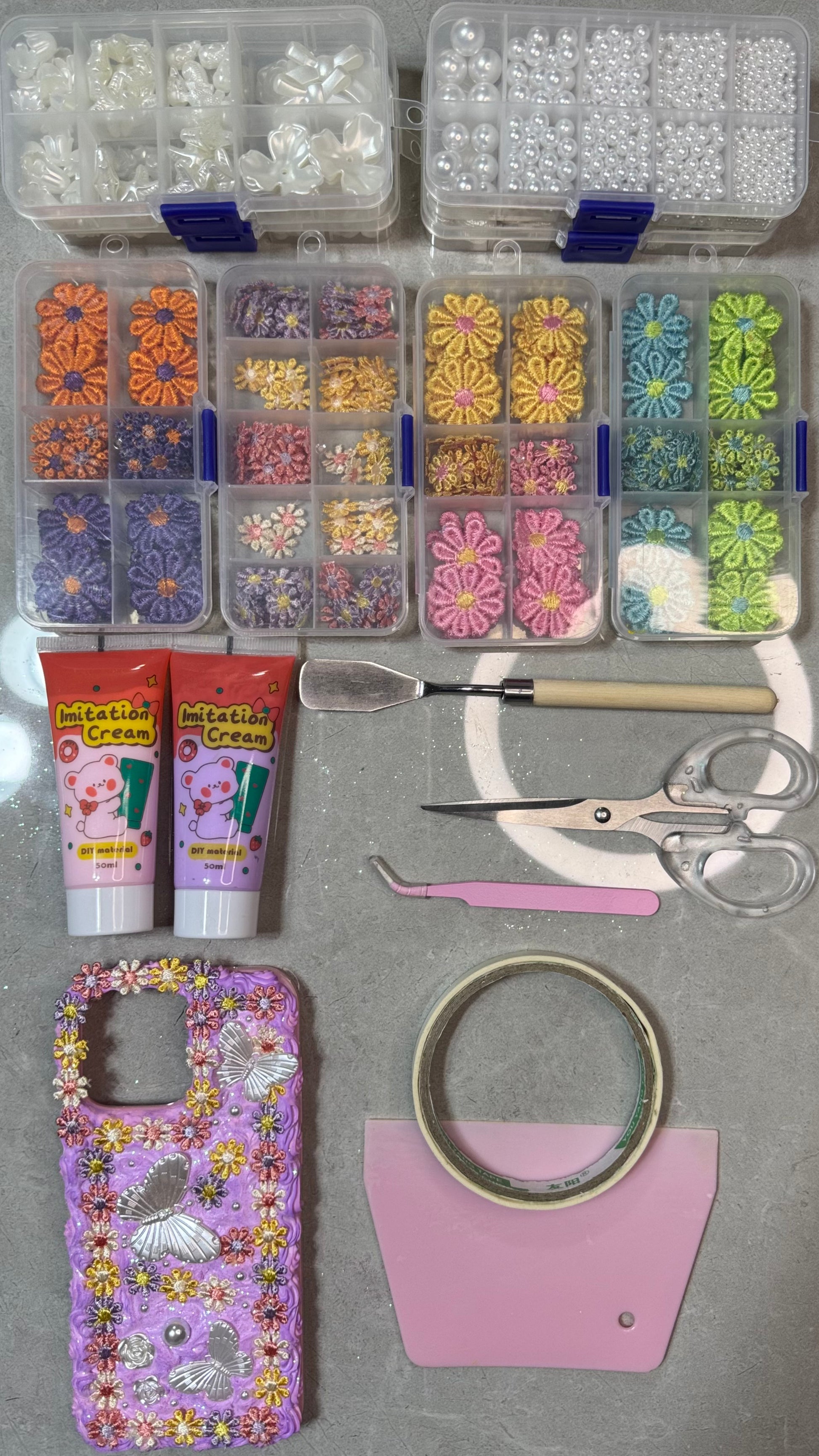 Purple Floral Whipped Cream Phone Case with Butterflies.materials