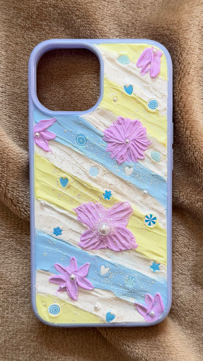 Romantic Lavender Bloom Handmade Cream Phone Case
