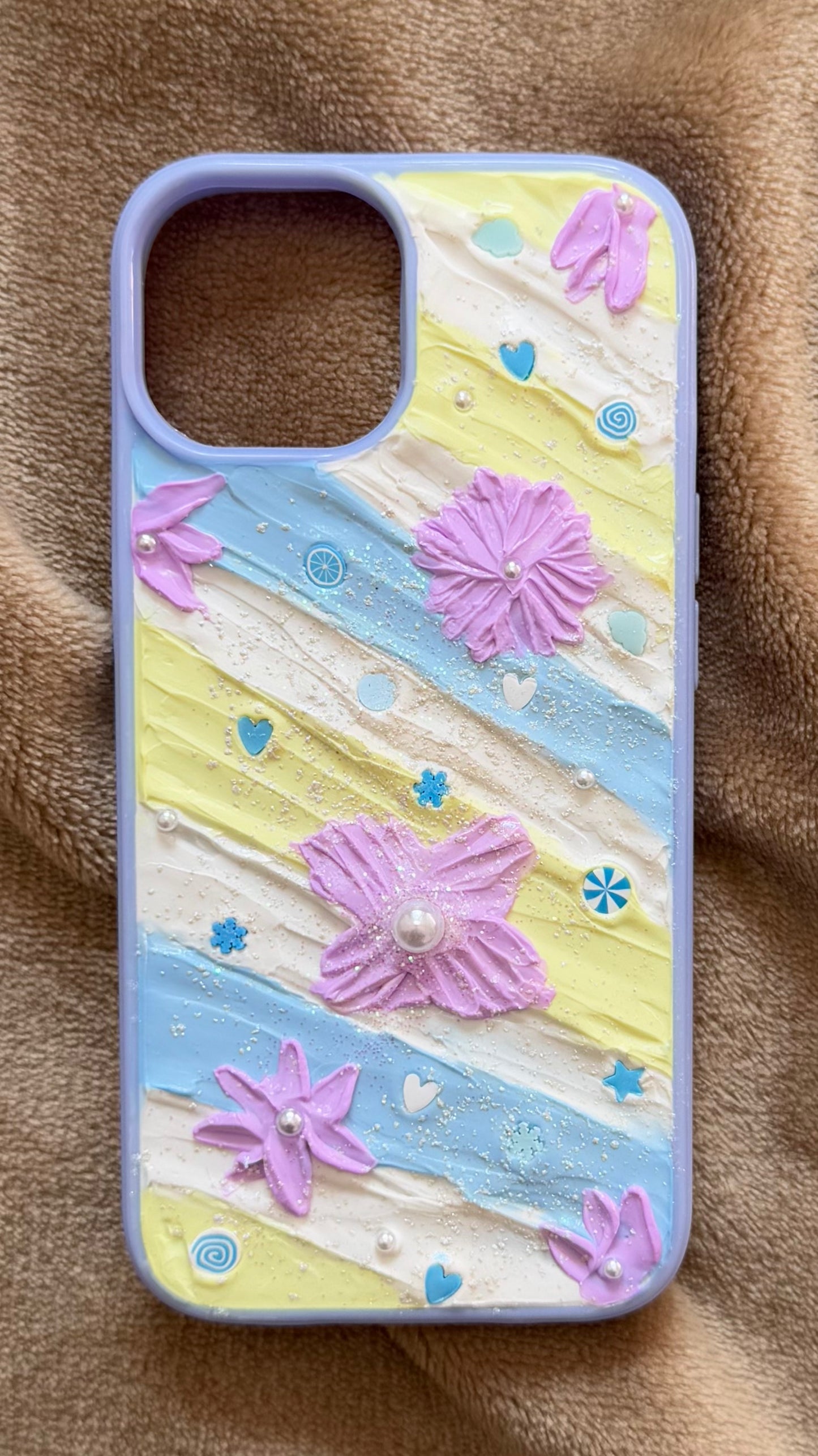 Romantic Lavender Bloom Handmade Cream Phone Case