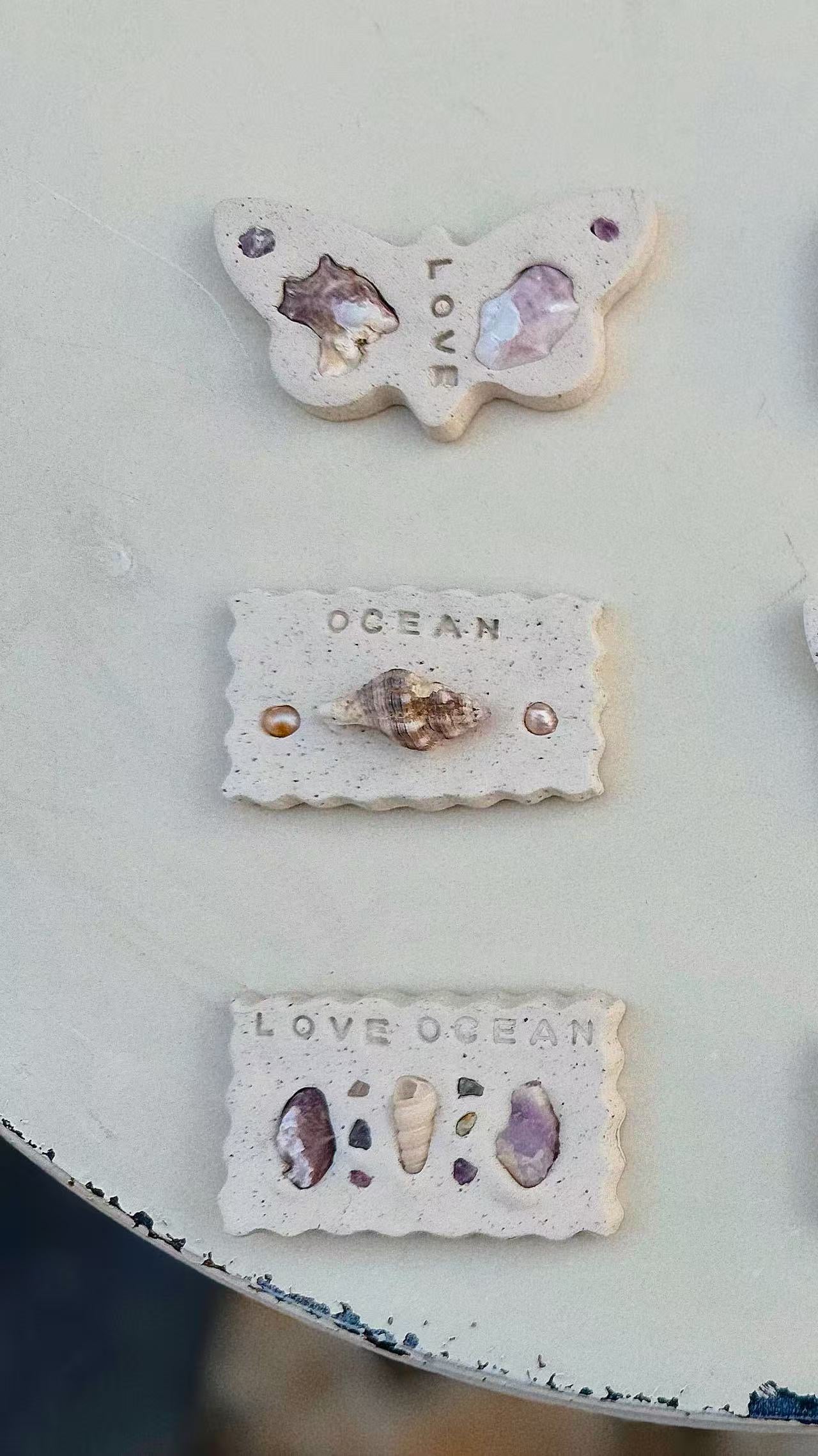 Seashell Art Clay Magnets | Beach Coastal Home Decor