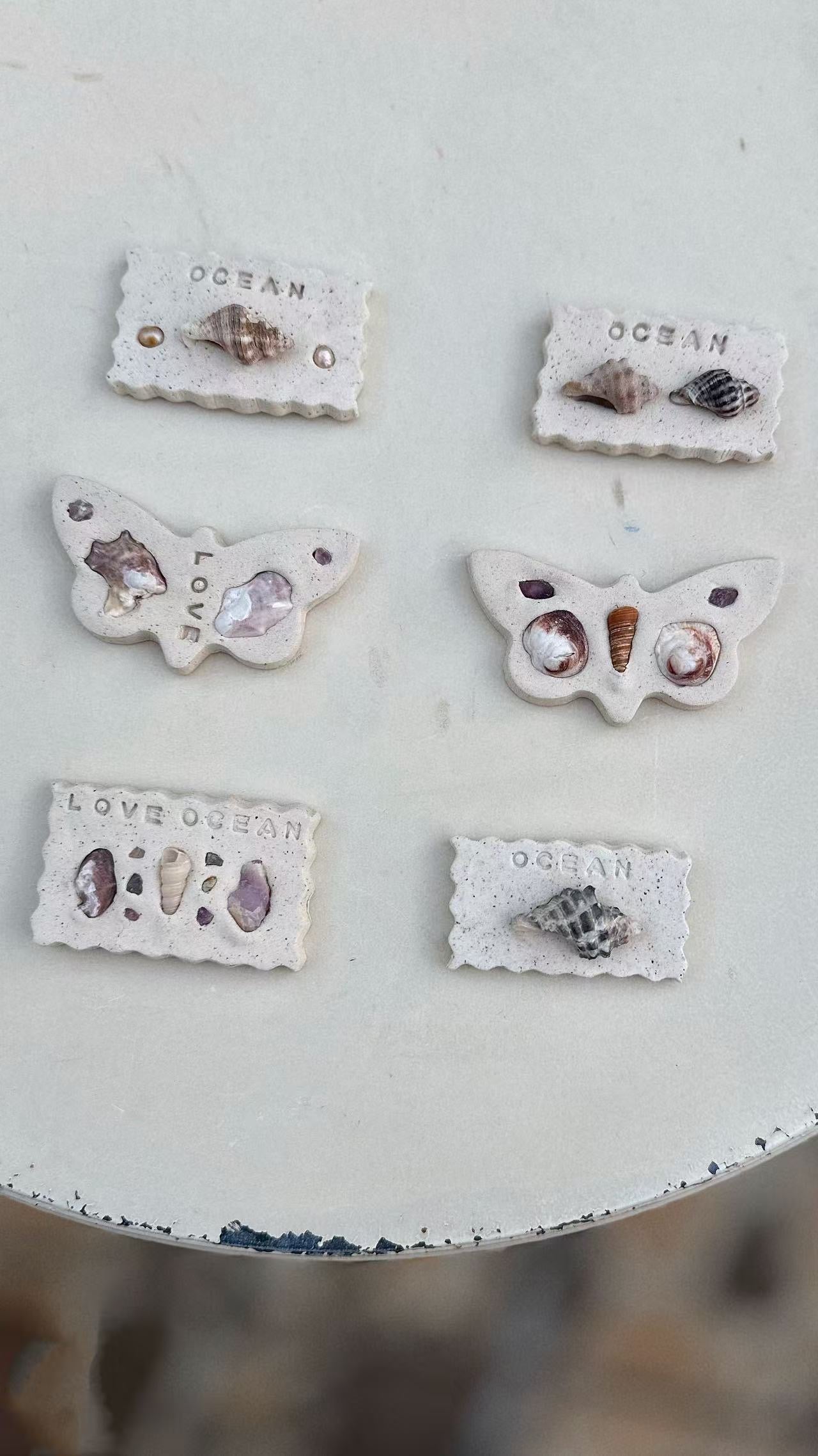 Seashell Art Clay Magnets | Beach Coastal Home Decor
