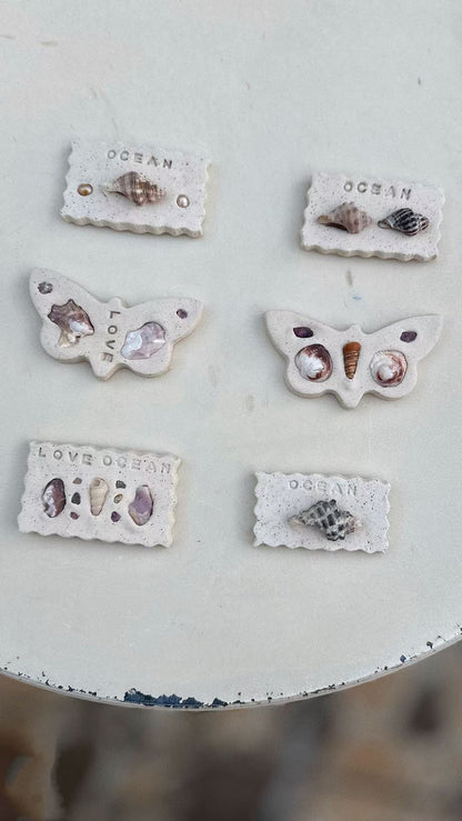Seashell Art Clay Magnets | Beach Coastal Home Decor