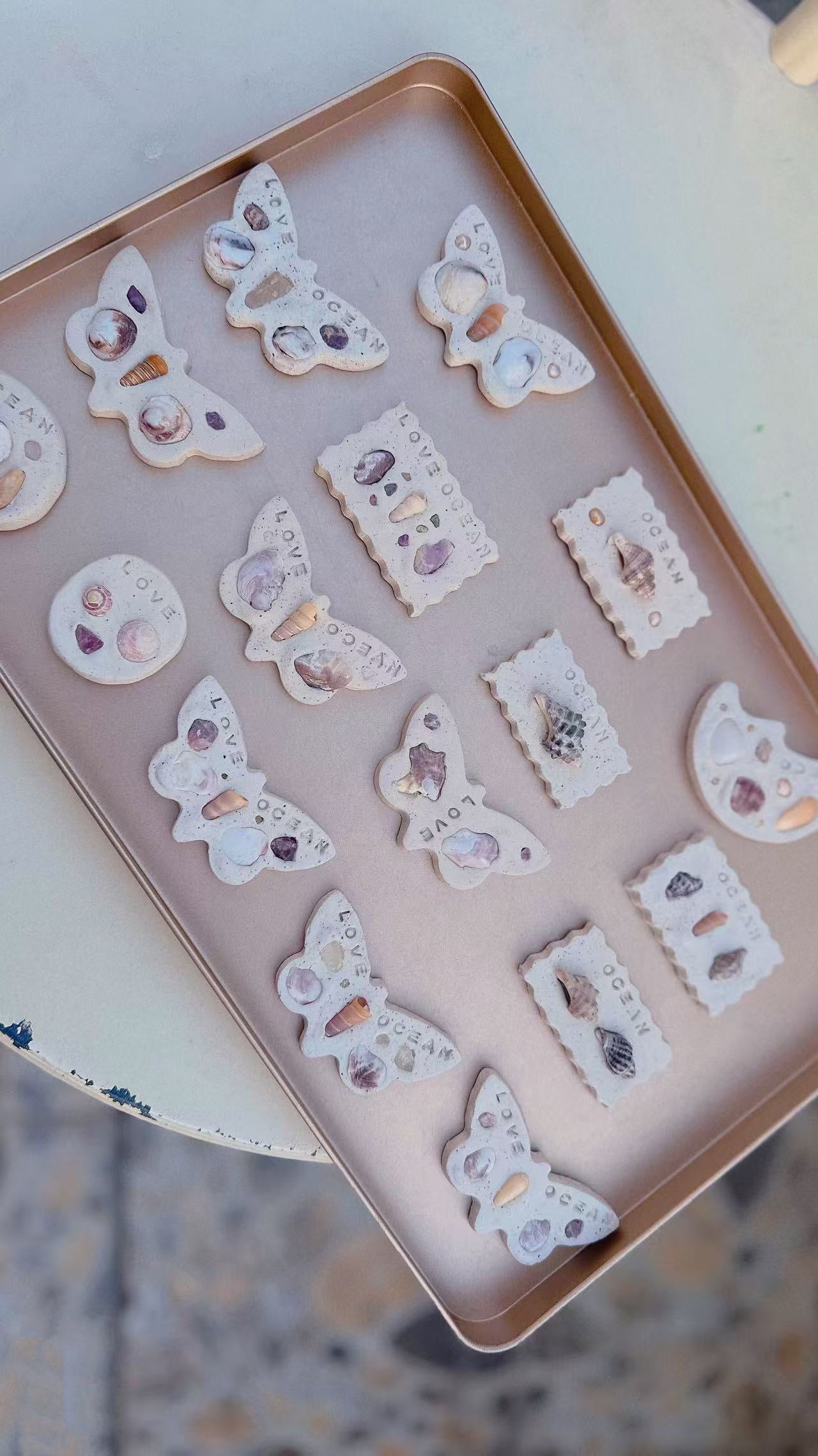 Seashell Art Clay Magnets | Beach Coastal Home Decor