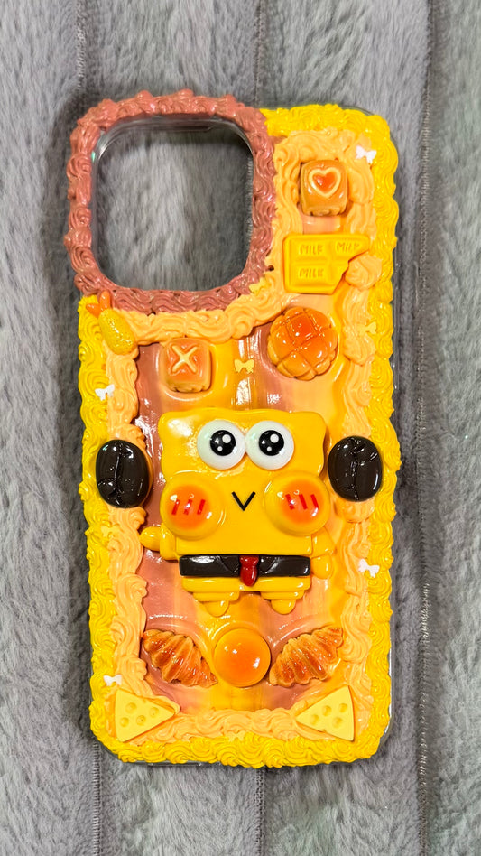 SpongeBob Cute Foodie Cartoon Phone Case – Whipped Cream Design 🍞🧀✨