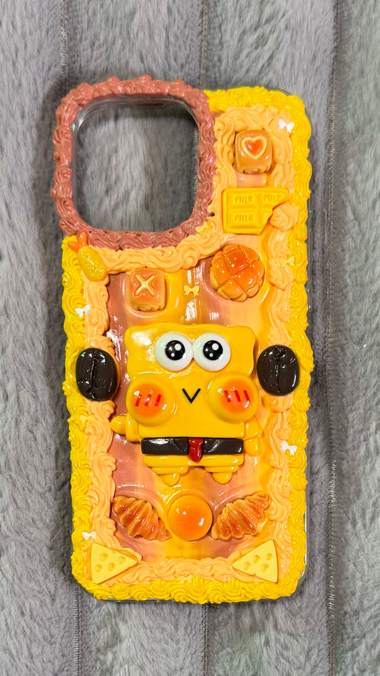 SpongeBob Cute Foodie Cartoon Phone Case – Whipped Cream Design 🍞🧀✨.2