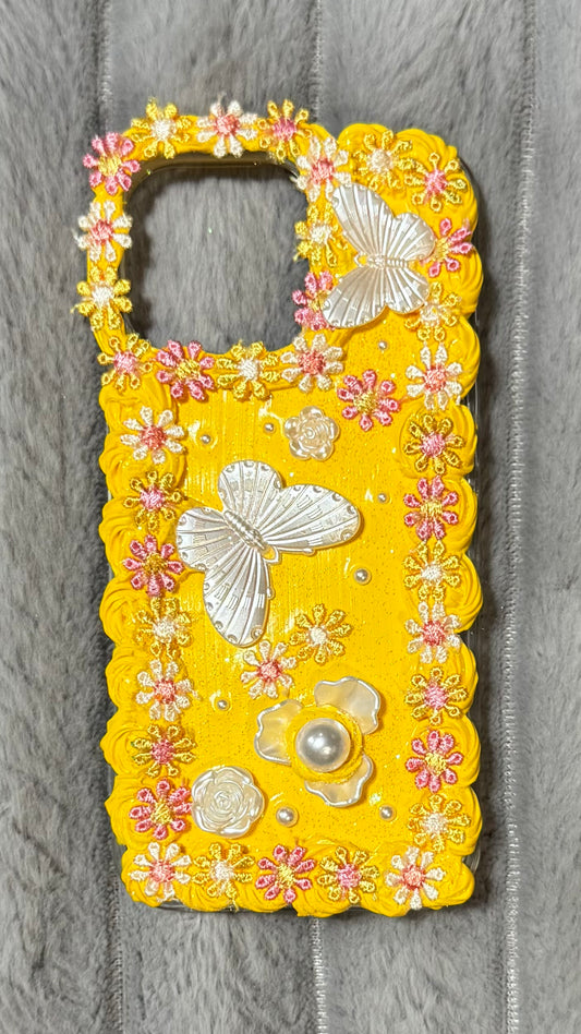 Sunny Bloom Butterfly Phone Case – Handmade Whipped Cream Art.2