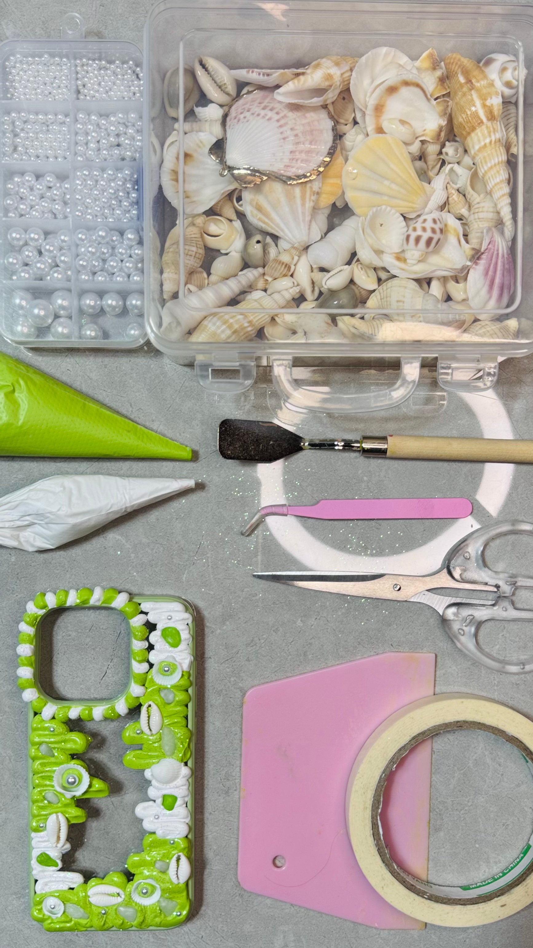 Tropical Seashell Green Cream Phone Case – Handmade Style.materials