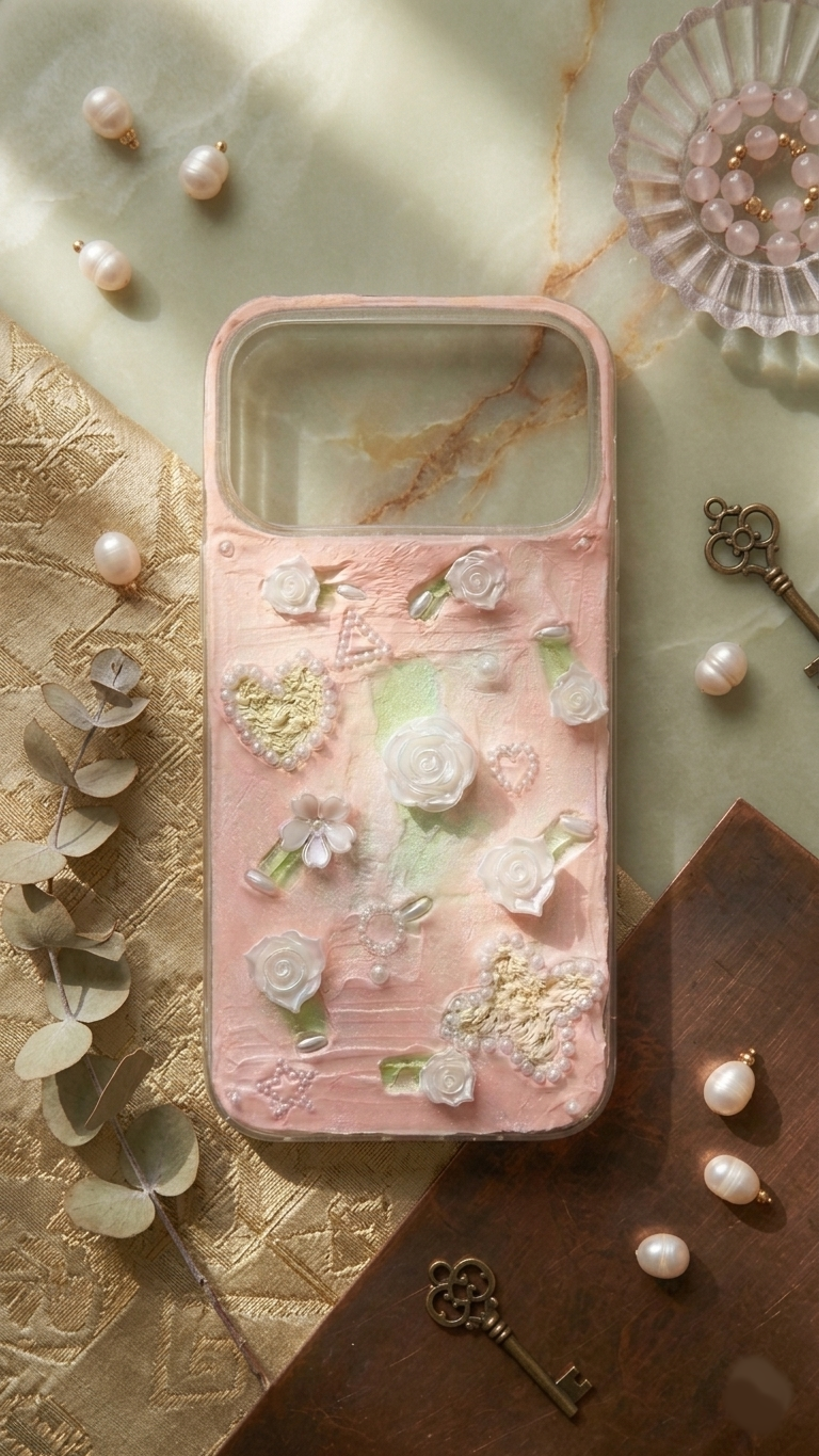 Coque de téléphone faite main avec colle crème « Vibrant Bloom » 