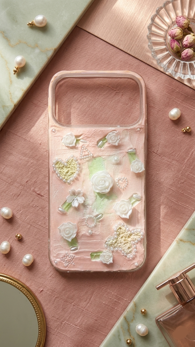 Coque de téléphone faite main avec colle crème « Vibrant Bloom » 