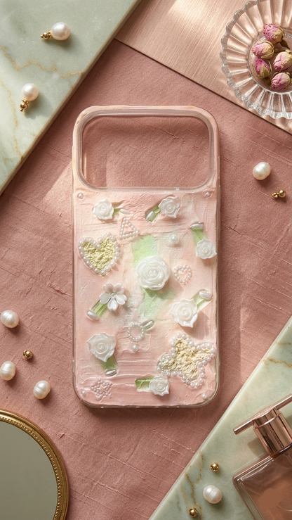 Coque de téléphone faite main avec colle crème « Vibrant Bloom » 