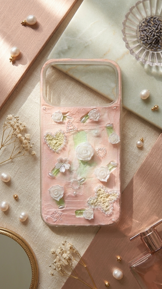 Coque de téléphone faite main avec colle crème « Vibrant Bloom » 