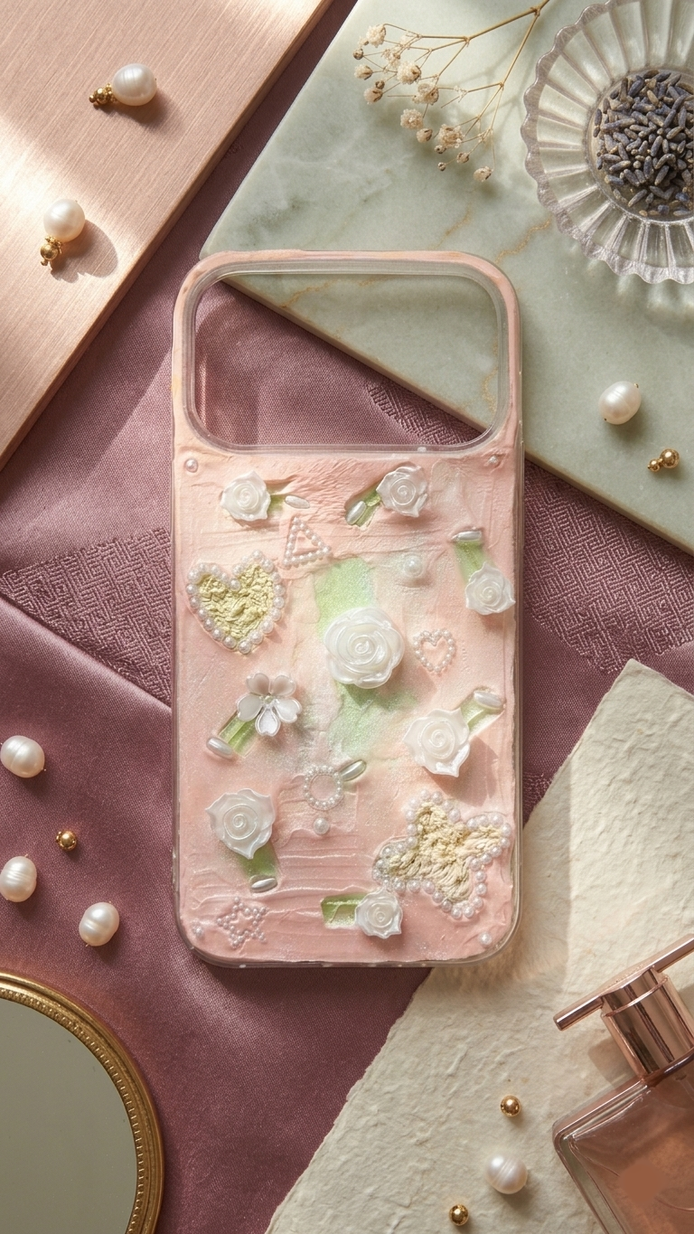 Coque de téléphone faite main avec colle crème « Vibrant Bloom » 
