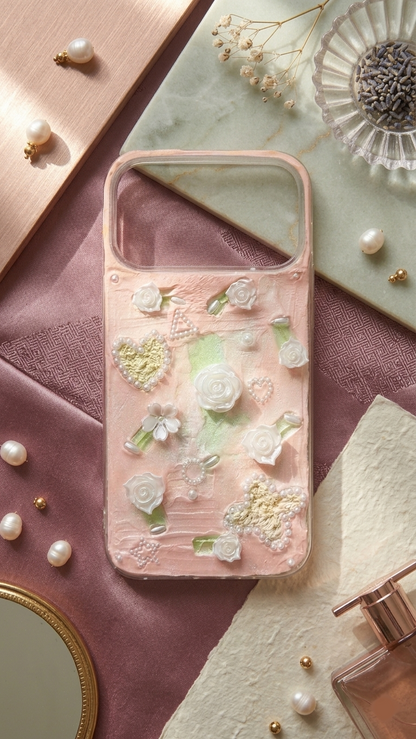 Coque de téléphone faite main avec colle crème « Vibrant Bloom » 