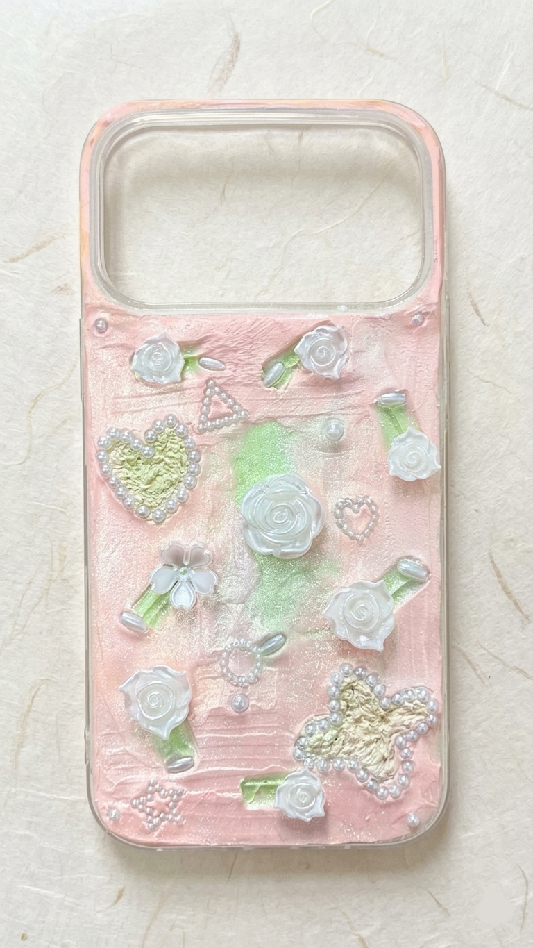 Coque de téléphone faite main avec colle crème « Vibrant Bloom » 