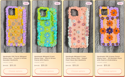 Funda para teléfono hecha a mano con pegamento crema “Vibrant Bloom” 