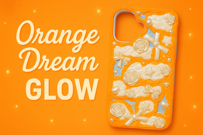 Whimsical Orange Dream | Handmade Pearl & Bow Cream Phone Case.ins