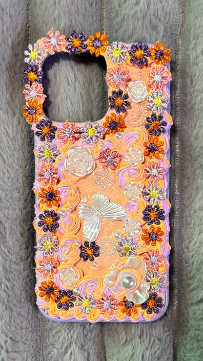 Whipped Cream Floral Phone Case – Y2K Butterfly & Pearl