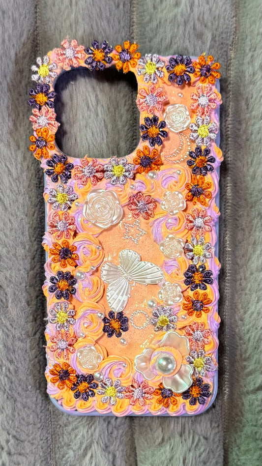 Whipped Cream Floral Phone Case – Y2K Butterfly & Pearl