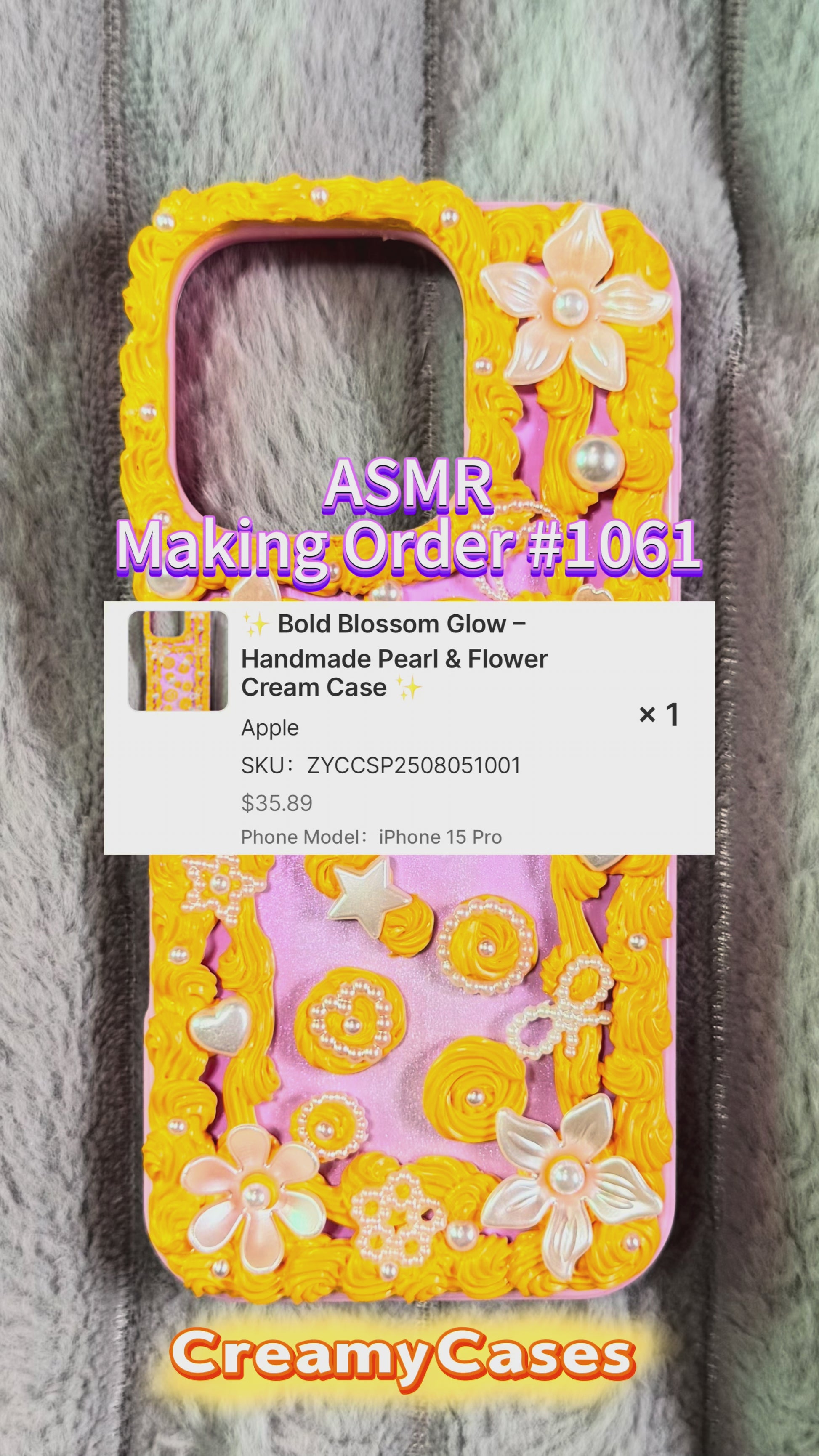 ✨ Bold Blossom Glow – Handmade Pearl & Flower Cream Case ✨.mov