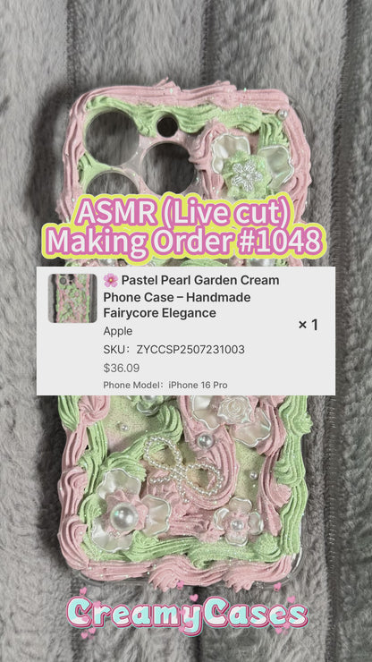 🌸 Pastel Pearl Garden Cream Phone Case – Handmade Fairycore Elegance