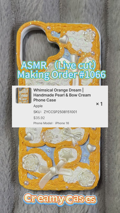 Whimsical Orange Dream | Handmade Pearl & Bow Cream Phone Case