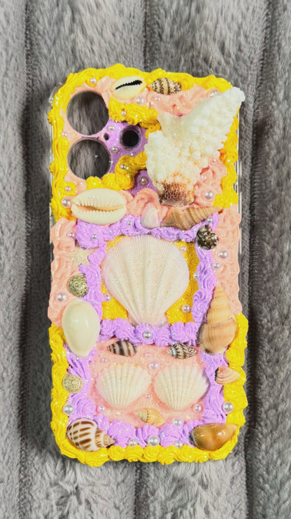 Handcrafted Ocean Dream Cream Whipped Seashell Phone Case – Colorful 3D Beach Vibes