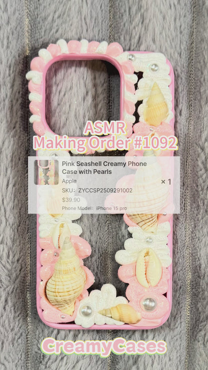 Pink Seashell Creamy Phone Case with Pearls