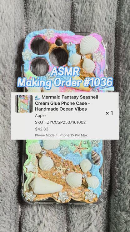 🌊 Mermaid Fantasy Seashell Cream Glue Phone Case – Handmade Ocean Vibes