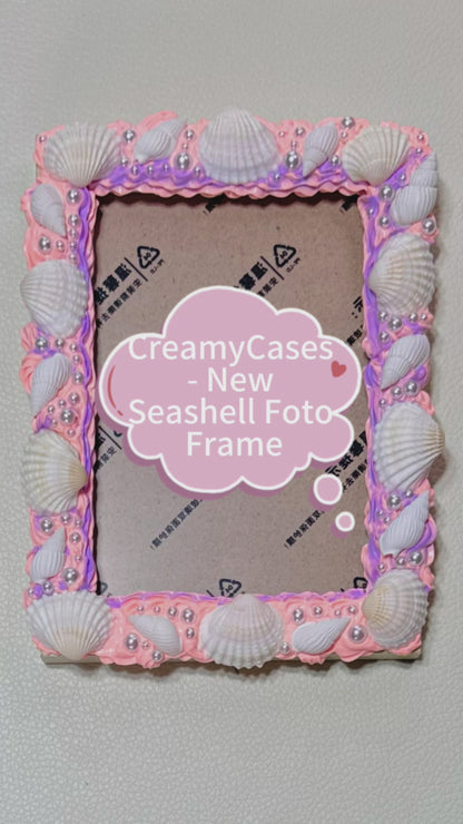 Handcrafted Pearl & Shell Frame – Pastel Lilac Creamcore Wooden Photo Frame