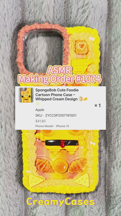SpongeBob Cute Foodie Cartoon Phone Case – Whipped Cream Design 🍞🧀✨