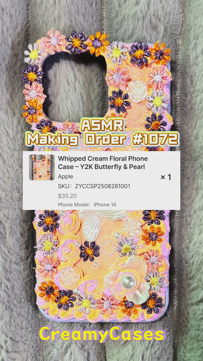 Whipped Cream Floral Phone Case – Y2K Butterfly & Pearl
