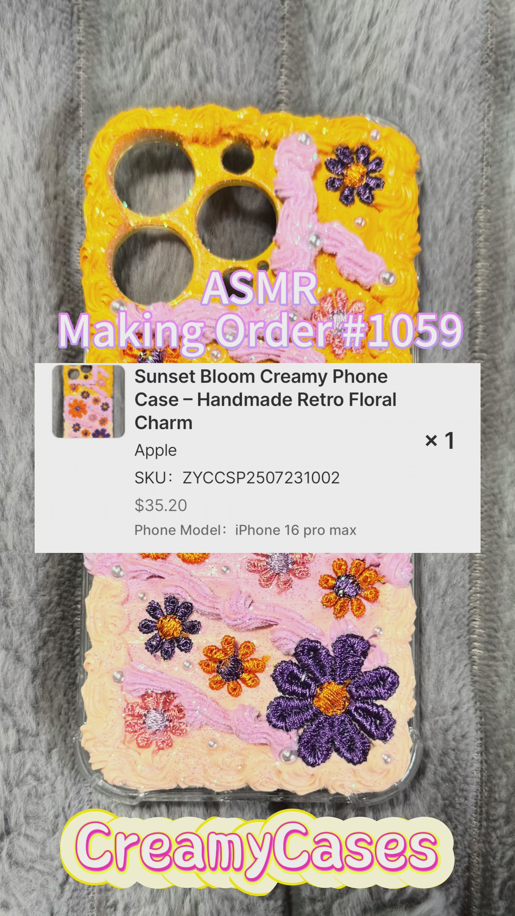 Sunset Bloom Creamy Phone Case – Handmade Retro Floral Charm.mov
