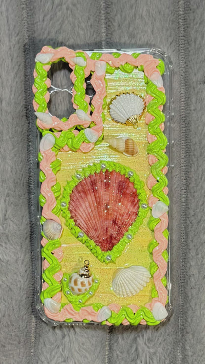 Handmade Peach & Lime Seashell Decoden Phone Case