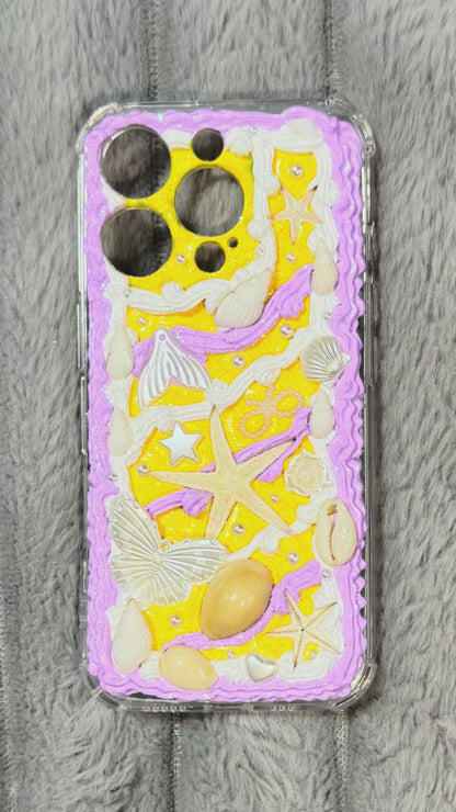 Ocean Breeze Handmade Whipped Cream Phone Case – Starfish, Shells & Pearls