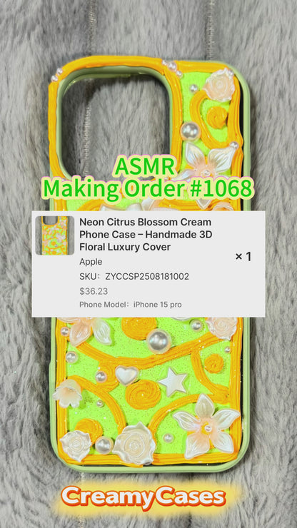 Neon Citrus Blossom Cream Phone Case – Handmade 3D Floral Luxury Cover