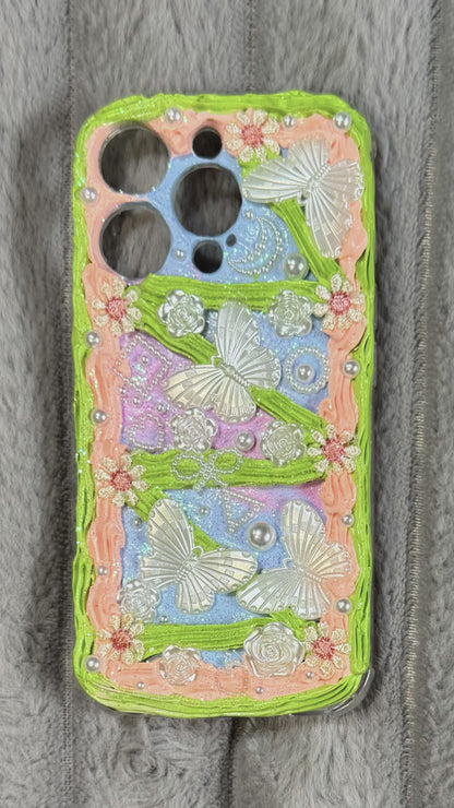 🦋 Fairycore Garden Dream Phone Case – Handmade 3D Whipped Cream Art for iPhone & Samsung