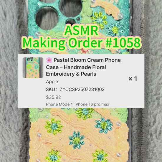 🌸 Pastel Bloom Cream Phone Case – Handmade Floral Embroidery & Pearls